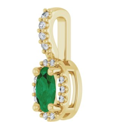 88709 Pendant Set 14K Yellow Oval Lab-Grown Emerald 5 X 3Mm 0.04 Ctw Natural Diamond I1, G-H Polished Lab-Grown Emerald And .04 Ctw Natual Diamond 4-Prong Halo-Style Pendant