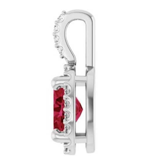 88709 Pendant Set Sterling Silver Oval Lab-Grown Ruby 7 X 5Mm 0.07 Ctw Natural Diamond I1, G-H Polished Lab-Grown Ruby And .07 Ctw Natual Diamond 4-Prong Halo-Style Pendant