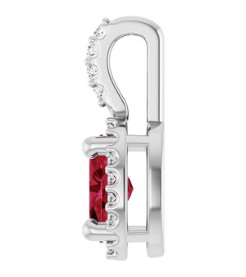 88709 Pendant Set Sterling Silver Oval Lab-Grown Ruby 6 X 4Mm 0.05 Ctw Natural Diamond I1, G-H Polished Lab-Grown Ruby And .05 Ctw Natual Diamond 4-Prong Halo-Style Pendant