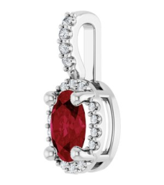 88709 Pendant Set Platinum Oval Lab-Grown Ruby 6 X 4Mm 0.05 Ctw Natural Diamond Si2-Si3, G-H Polished Lab-Grown Ruby And .05 Ctw Natual Diamond 4-Prong Halo-Style Pendant
