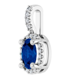 88709 Pendant Set Platinum Oval Lab-Grown Blue Sapphire 6 X 4Mm 0.05 Ctw Natural Diamond Si2-Si3, G-H Polished Lab-Grown Blue Sapphire And .05 Ctw Natual Diamond 4-Prong Halo-Style Pendant