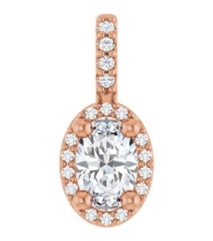 88709 Pendant Set 14K Rose Oval Lab-Grown Moissanite 6 X 4Mm 0.05 Ctw Natural Diamond I1, G-H Polished Lab-Grown Moissanite And .05 Ctw Natual Diamond 4-Prong Halo-Style Pendant