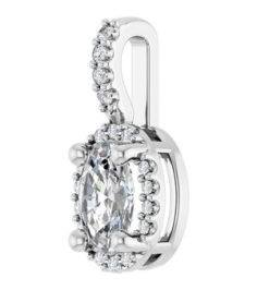 88709 Pendant Set Sterling Silver Oval Lab-Grown Moissanite 6 X 4Mm 0.05 Ctw Natural Diamond I1, G-H Polished Lab-Grown Moissanite And .05 Ctw Natual Diamond 4-Prong Halo-Style Pendant