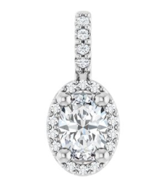 88709 Pendant Set Platinum Oval Lab-Grown Moissanite 6 X 4Mm 0.05 Ctw Natural Diamond Si2-Si3, G-H Polished Lab-Grown Moissanite And .05 Ctw Natual Diamond 4-Prong Halo-Style Pendant