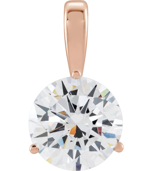 23559 Pendant Set 14K Rose Round Lab-Grown Diamond 4Mm 14 Ct Si1-Si2, Gh Polished 14 Ct Lab-Grown Diamond Solitaire 3-Prong Pendant