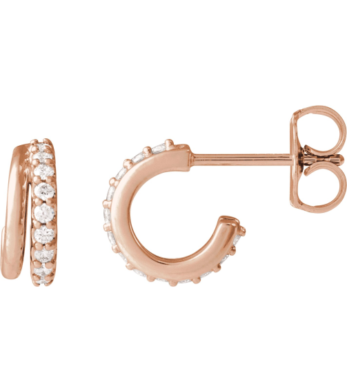 88686 Earring Set Lab-Grown Diamond Round 1.2 Mm 14K Rose Pair Friction Backs Included Polished 16 Ctw Lab-Grown Diamond Hoop Earrings