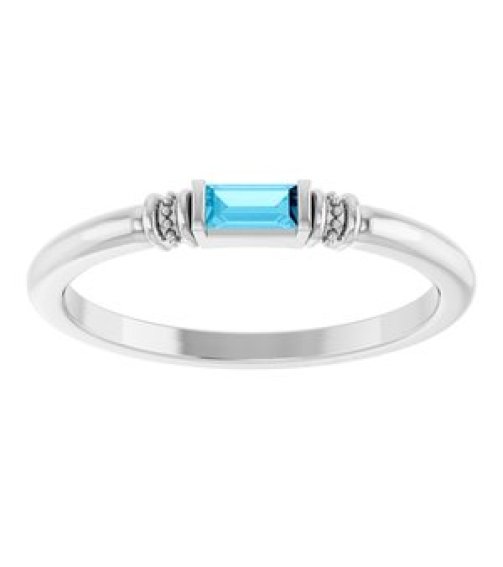 72439 Ring Set 14K White Lab-Grown Aqua Sapphire Straight Baguette 4 X 2 Mm Polished Lab-Grown Aqua Sapphire Stackable Ring