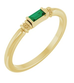 72439 Ring Set 14K Yellow Lab-Grown Emerald Straight Baguette 4 X 2 Mm Polished Lab-Grown Emerald Stackable Ring