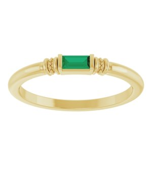 72439 Ring Set 14K Yellow Lab-Grown Emerald Straight Baguette 4 X 2 Mm Polished Lab-Grown Emerald Stackable Ring