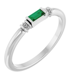 72439 Ring Set 14K White Lab-Grown Emerald Straight Baguette 4 X 2 Mm Polished Lab-Grown Emerald Stackable Ring