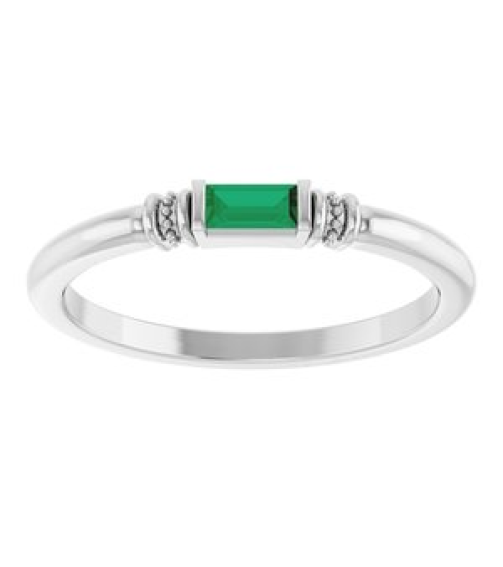 72439 Ring Set 14K White Lab-Grown Emerald Straight Baguette 4 X 2 Mm Polished Lab-Grown Emerald Stackable Ring