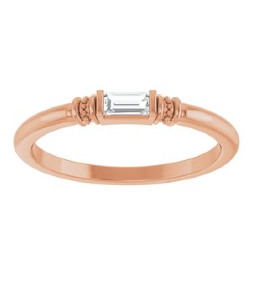 72439 Ring Set 14K Rose Lab-Grown Moissanite Straight Baguette 4 X 2 Mm Polished Lab-Grown Moissanite Stackable Ring