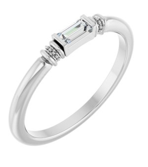 72439 Ring Set Sterling Silver Lab-Grown Moissanite Straight Baguette 4 X 2 Mm Polished Lab-Grown Moissanite Stackable Ring