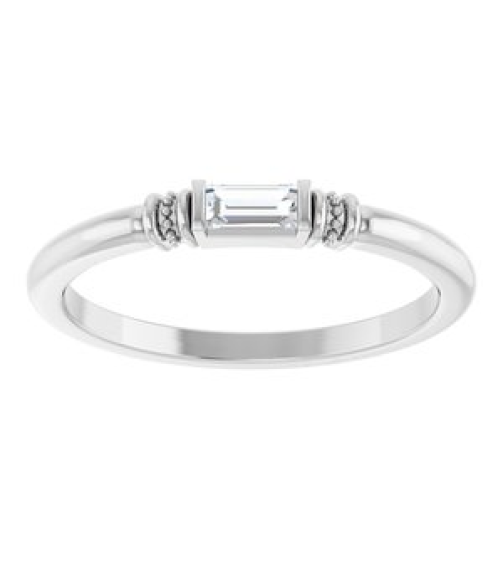 72439 Ring Set Sterling Silver Lab-Grown Moissanite Straight Baguette 4 X 2 Mm Polished Lab-Grown Moissanite Stackable Ring