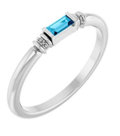 72439 Ring Set Sterling Silver Lab-Grown Aqua Sapphire Straight Baguette 4 X 2 Mm Polished Lab-Grown Aqua Sapphire Stackable Ring