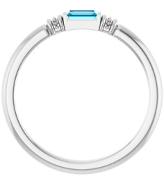 72439 Ring Set Sterling Silver Lab-Grown Aqua Sapphire Straight Baguette 4 X 2 Mm Polished Lab-Grown Aqua Sapphire Stackable Ring