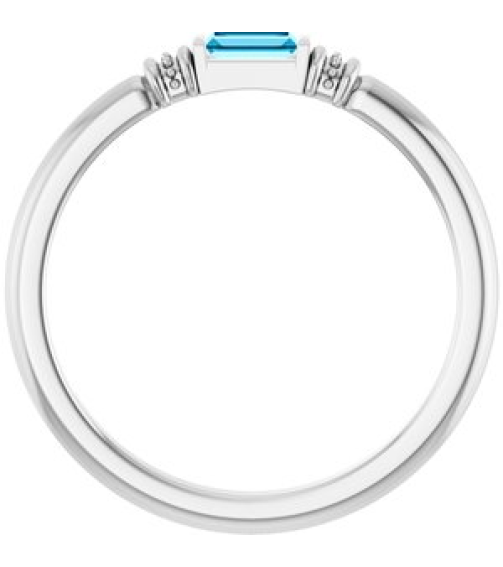 72439 Ring Set Sterling Silver Lab-Grown Aqua Sapphire Straight Baguette 4 X 2 Mm Polished Lab-Grown Aqua Sapphire Stackable Ring