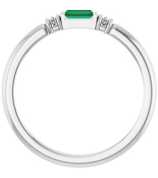 72439 Ring Set Sterling Silver Lab-Grown Emerald Straight Baguette 4 X 2 Mm Polished Lab-Grown Emerald Stackable Ring