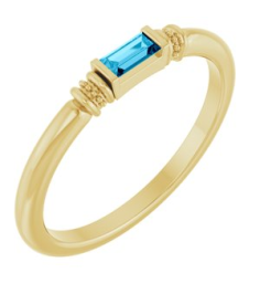 72439 Ring Set 14K Yellow Lab-Grown Aqua Sapphire Straight Baguette 4 X 2 Mm Polished Lab-Grown Aqua Sapphire Stackable Ring