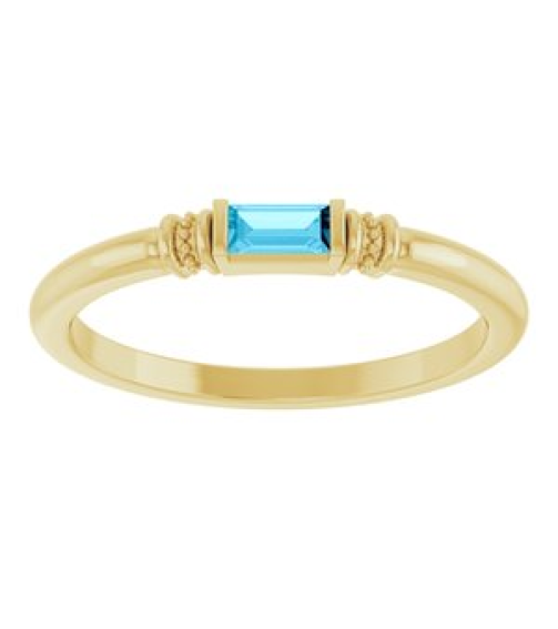 72439 Ring Set 14K Yellow Lab-Grown Aqua Sapphire Straight Baguette 4 X 2 Mm Polished Lab-Grown Aqua Sapphire Stackable Ring