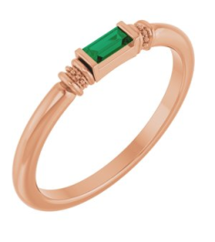 72439 Ring Set 14K Rose Lab-Grown Emerald Straight Baguette 4 X 2 Mm Polished Lab-Grown Emerald Stackable Ring