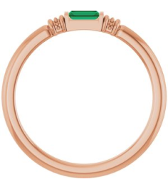 72439 Ring Set 14K Rose Lab-Grown Emerald Straight Baguette 4 X 2 Mm Polished Lab-Grown Emerald Stackable Ring