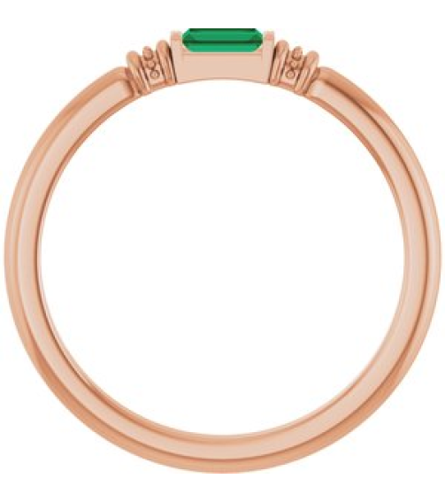 72439 Ring Set 14K Rose Lab-Grown Emerald Straight Baguette 4 X 2 Mm Polished Lab-Grown Emerald Stackable Ring