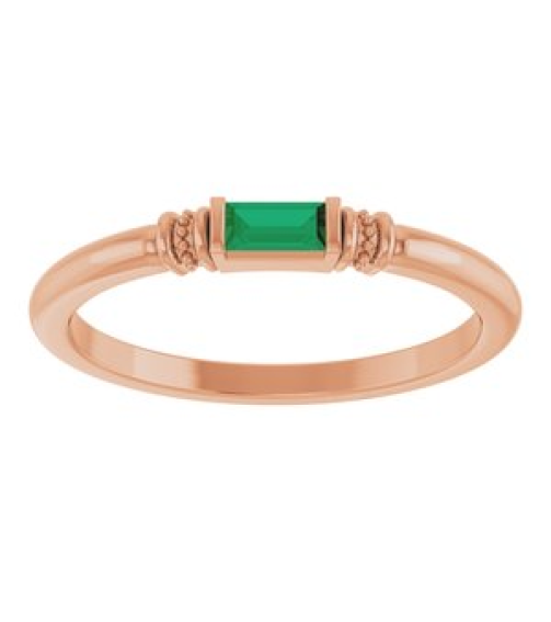 72439 Ring Set 14K Rose Lab-Grown Emerald Straight Baguette 4 X 2 Mm Polished Lab-Grown Emerald Stackable Ring