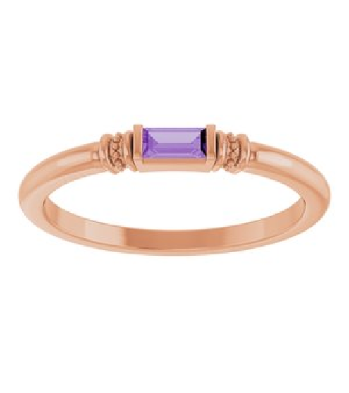 72439 Ring Set 14K Rose Lab-Grown Purple Sapphire Straight Baguette 4 X 2 Mm Polished Lab-Grown Purple Sapphire Stackable Ring