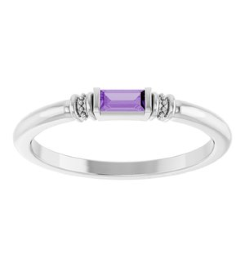 72439 Ring Set Sterling Silver Lab-Grown Purple Sapphire Straight Baguette 4 X 2 Mm Polished Lab-Grown Purple Sapphire Stackable Ring