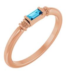 72439 Ring Set 14K Rose Lab-Grown Aqua Sapphire Straight Baguette 4 X 2 Mm Polished Lab-Grown Aqua Sapphire Stackable Ring