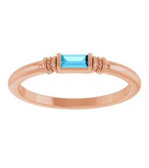 72439 Ring Set 14K Rose Lab-Grown Aqua Sapphire Straight Baguette 4 X 2 Mm Polished Lab-Grown Aqua Sapphire Stackable Ring