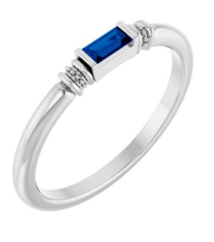 72439 Ring Set Platinum Lab-Grown Blue Sapphire Straight Baguette 4 X 2 Mm Polished Lab-Grown Blue Sapphire Stackable Ring