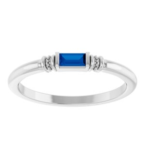 72439 Ring Set Platinum Lab-Grown Blue Sapphire Straight Baguette 4 X 2 Mm Polished Lab-Grown Blue Sapphire Stackable Ring