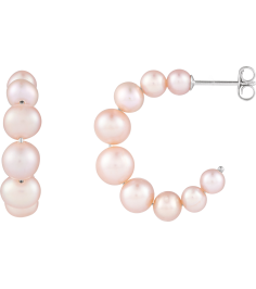 688991 Sterling Silver Set Pearl Cultured Pink Freshwater Pearl Pair 8 Mm Friction Friction Backs Included Polished Cultured Pink Freshwater Pearl Hoop Earrings