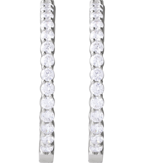 653631 Earring Set 14K White 37.8 Mm 3.2 Mm Lab-Grown Diamond Round 3Mm 5 Ctw Vs, F+ Pair Hinged Polished 5 Ctw Lab-Grown Diamond Inside-Outside Hoop Earrings