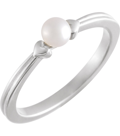 6710 Ring Set Platinum Cultured Freshwater Pearl Pearl 4-4.5 Mm Polished Cultured Pearl Heart Ring