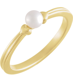 6710 Ring Set 14K Yellow Cultured White Freshwater Pearl Pearl 4-4.5 Mm Polished Cultured Pearl Heart Ring