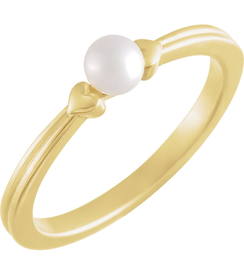 6710 Ring Set 14K Yellow Cultured White Freshwater Pearl Pearl 4-4.5 Mm Polished Cultured Pearl Heart Ring