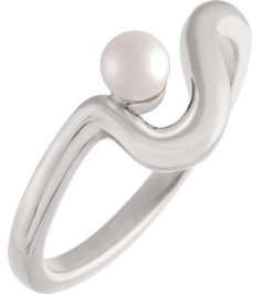 6707 Ring Set Sterling Silver Cultured White Freshwater Pearl Pearl 4.0-4.5 Mm Polished Cultured Pearl Freeform Ring