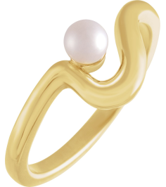 6707 Ring Set 14K Yellow Cultured White Freshwater Pearl Pearl 4.0-4.5 Mm Polished Cultured Pearl Freeform Ring