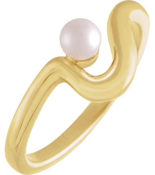 6707 Ring Set 14K Yellow Cultured White Freshwater Pearl Pearl 4.0-4.5 Mm Polished Cultured Pearl Freeform Ring