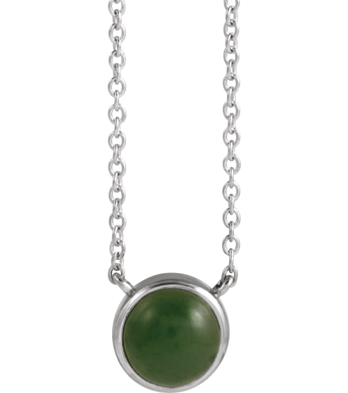 88692 Necklace Set Platinum Round Natural Nephrite Jade 6Mm 0 Ct 18 In Polished Natural Nephrite Jade Cabochon Bezel-Set Necklace