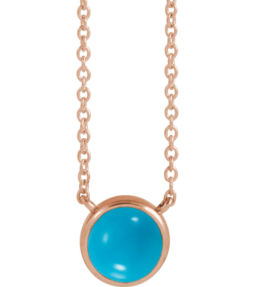 88692 Necklace Set 14K Rose Round Natural Turquoise 6Mm 0 Ct 18 In Polished Natural Turquoise Cabochon Bezel-Set Necklace