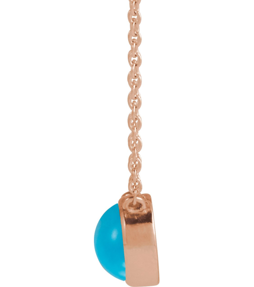 88692 Necklace Set 14K Rose Round Natural Turquoise 6Mm 0 Ct 18 In Polished Natural Turquoise Cabochon Bezel-Set Necklace