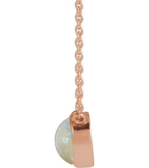 88692 Necklace Set 14K Rose Round Natural White Opal 6Mm 0 Ct 18 In Polished Natural White Opal Cabochon Bezel-Set Necklace
