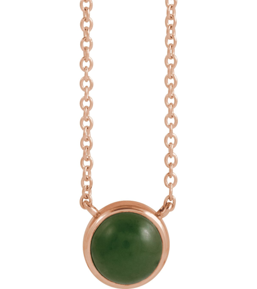 88692 Necklace Set 14K Rose Round Natural Nephrite Jade 6Mm 0 Ct 18 In Polished Natural Nephrite Jade Cabochon Bezel-Set Necklace