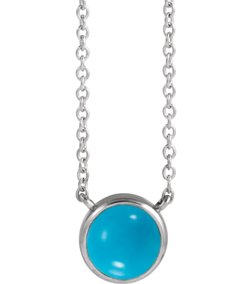 88692 Necklace Set Platinum Round Natural Turquoise 6Mm 0 Ct 18 In Polished Natural Turquoise Cabochon Bezel-Set Necklace