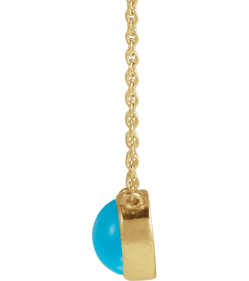 88692 Necklace Set 14K Yellow Round Natural Turquoise 6Mm 0 Ct 18 In Polished Natural Turquoise Cabochon Bezel-Set Necklace