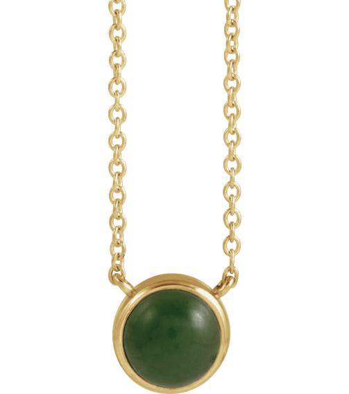 88692 Necklace Set 14K Yellow Round Natural Nephrite Jade 6Mm 0 Ct 18 In Polished Natural Nephrite Jade Cabochon Bezel-Set Necklace